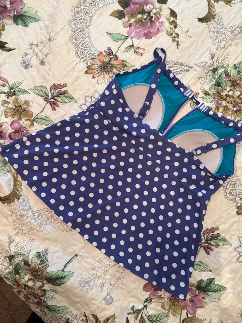 Blue Polka Dot Swim Tank  with Stripe‎ Accent - size 16W - Picture 2 of 4